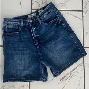 Kancan Signature The Mom Fit  High-Rise Dark Wash Denim Shorts with Cuffed Hem